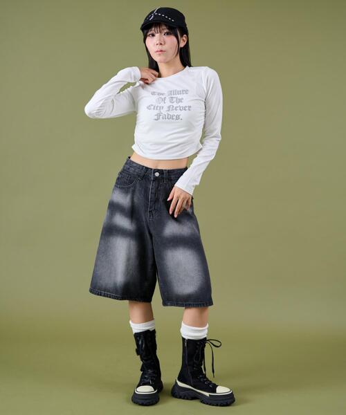 dispark（ディスパーク）の「DISPARK/【25年秋冬新作】サイドギャザーレターロゴロンT（Tシャツ/カットソー・レディース・ブラック/ホワイト・FREE）」の8枚目の写真