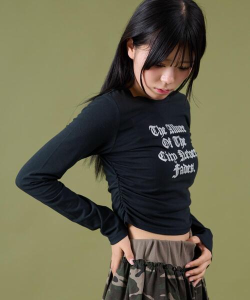 dispark（ディスパーク）の「DISPARK/【25年秋冬新作】サイドギャザーレターロゴロンT（Tシャツ/カットソー・レディース・ブラック/ホワイト・FREE）」の10枚目の写真