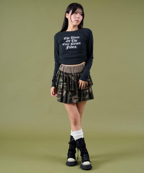 dispark（ディスパーク）の「DISPARK/【25年秋冬新作】サイドギャザーレターロゴロンT（Tシャツ/カットソー・レディース・ブラック/ホワイト・FREE）」の11枚目の写真