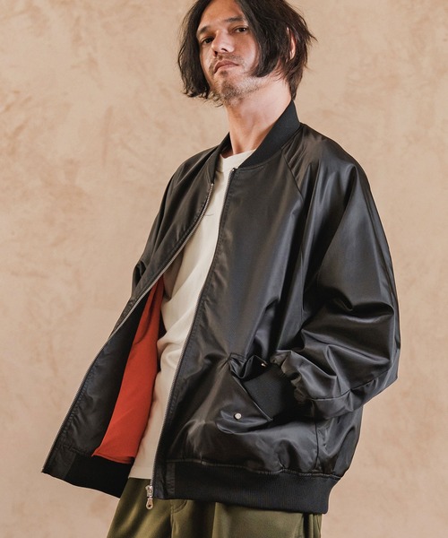 mj11136-ナイロンラグランスリーブボンバーブルゾン（ミリタリー