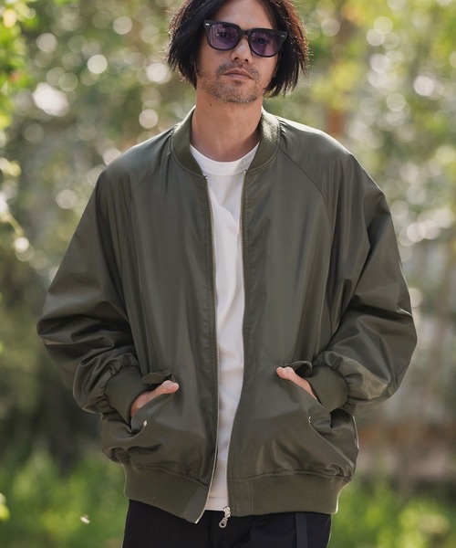 mj11136-ナイロンラグランスリーブボンバーブルゾン（ミリタリー