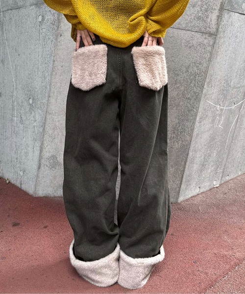 sedacle(セダクル)の「2wayフェイクファーデニム(デニムパンツ・メンズ・ブラック/ダークブラウン・LARGE/MEDIUM/SMALL)」の2枚目の写真