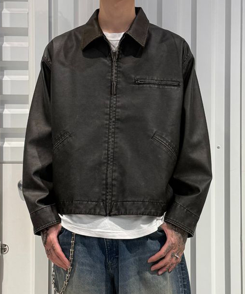 JOINT WORKS(ジョイントワークス)の「フェードレザー ワークカバーオール / Faded Faux Leather Work Coverall(ブルゾン・メンズ・ブラウン/ブラック・LARGE/MEDIUM)」の1枚目の写真