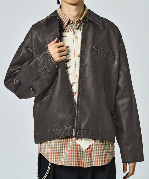 JOINT WORKS(ジョイントワークス)の「フェードレザー ワークカバーオール / Faded Faux Leather Work Coverall(ブルゾン・メンズ・ブラウン/ブラック・LARGE/MEDIUM)」の5枚目の写真