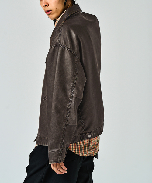 JOINT WORKS(ジョイントワークス)の「フェードレザー ワークカバーオール / Faded Faux Leather Work Coverall(ブルゾン・メンズ・ブラウン/ブラック・LARGE/MEDIUM)」の10枚目の写真