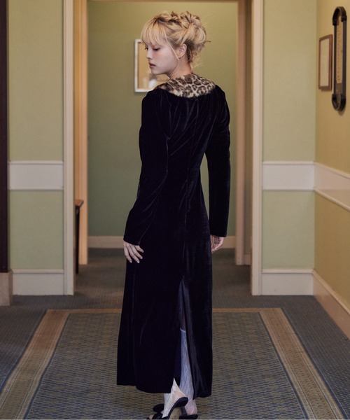etre loin(エトルワン)の「Ribbon embroidered velour dress & tippet(ドレス・レディース・ブラック/グリーン/ピンク・M)」の4枚目の写真
