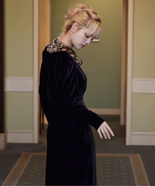 etre loin(エトルワン)の「Ribbon embroidered velour dress & tippet(ドレス・レディース・ブラック/グリーン/ピンク・M)」の9枚目の写真