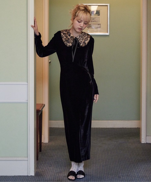 etre loin(エトルワン)の「Ribbon embroidered velour dress & tippet(ドレス・レディース・ブラック/グリーン/ピンク・M)」の12枚目の写真