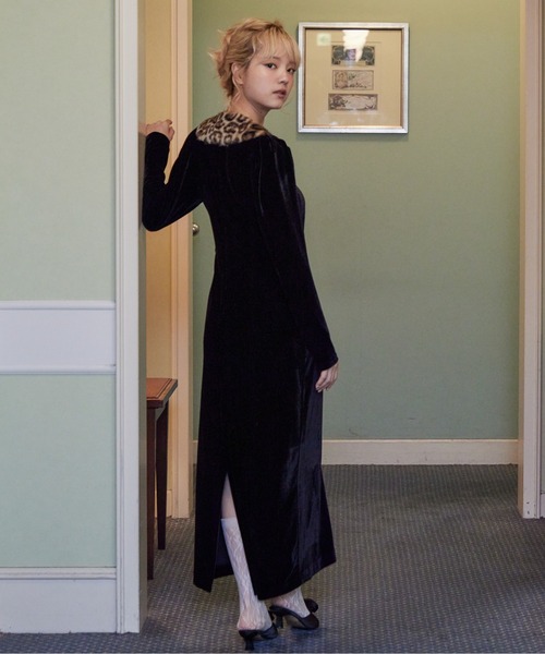 etre loin(エトルワン)の「Ribbon embroidered velour dress & tippet(ドレス・レディース・ブラック/グリーン/ピンク・M)」の7枚目の写真