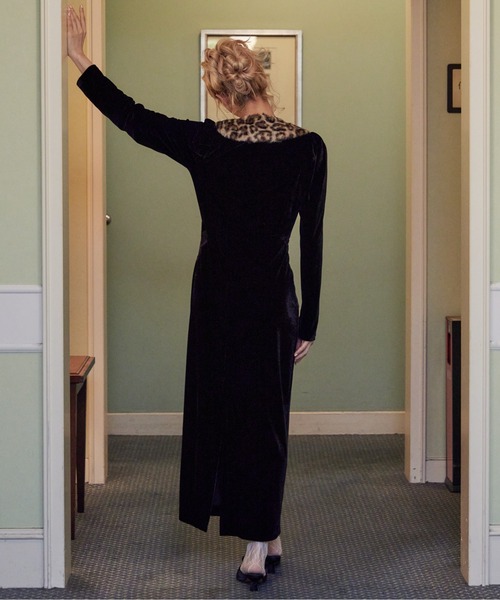 etre loin(エトルワン)の「Ribbon embroidered velour dress & tippet(ドレス・レディース・ブラック/グリーン/ピンク・M)」の5枚目の写真