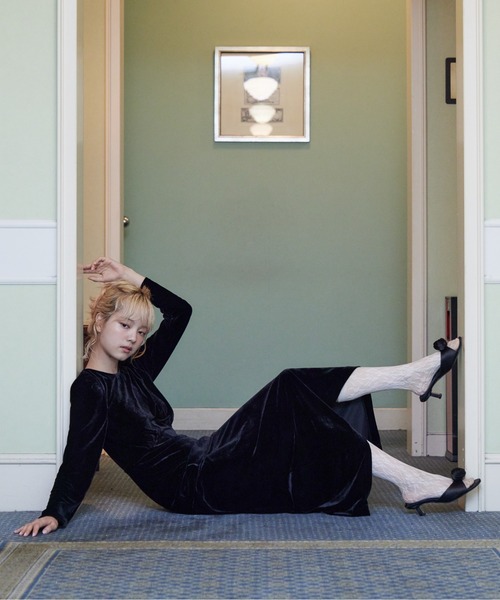etre loin(エトルワン)の「Ribbon embroidered velour dress & tippet(ドレス・レディース・ブラック/グリーン/ピンク・M)」の6枚目の写真