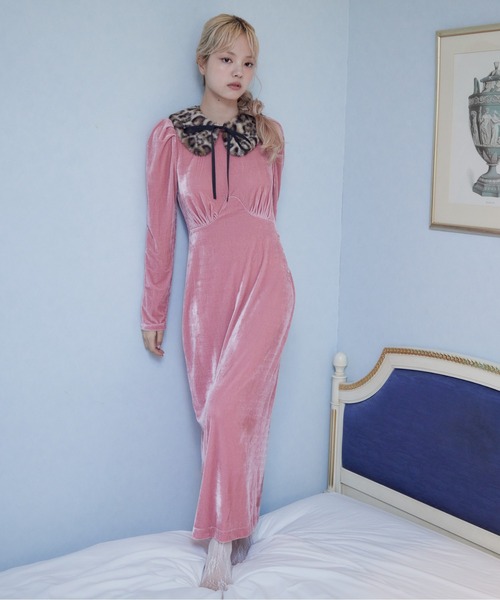 セール】Ribbon embroidered velour dress & tippet（ドレス）｜etre