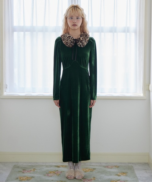 etre loin(エトルワン)の「Ribbon embroidered velour dress & tippet(ドレス・レディース・ブラック/グリーン/ピンク・M)」の19枚目の写真