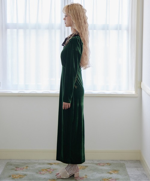 etre loin(エトルワン)の「Ribbon embroidered velour dress & tippet(ドレス・レディース・ブラック/グリーン/ピンク・M)」の15枚目の写真