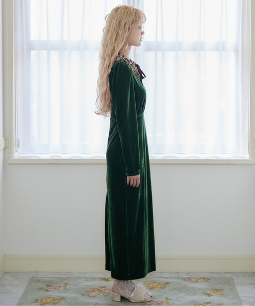 etre loin(エトルワン)の「Ribbon embroidered velour dress & tippet(ドレス・レディース・ブラック/グリーン/ピンク・M)」の16枚目の写真