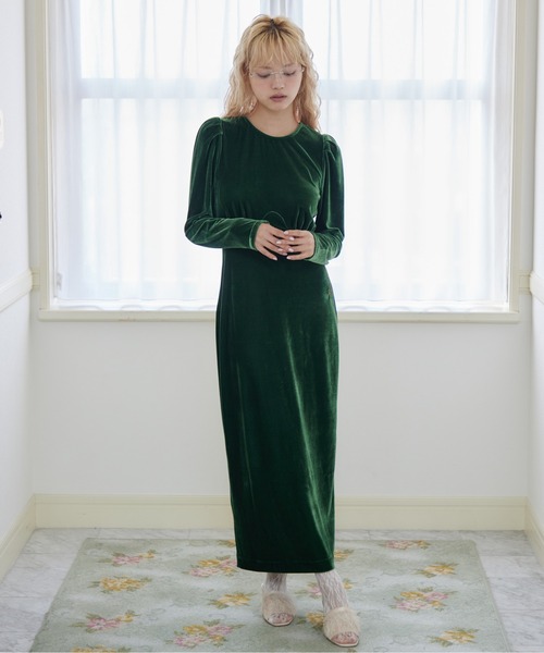etre loin(エトルワン)の「Ribbon embroidered velour dress & tippet(ドレス・レディース・ブラック/グリーン/ピンク・M)」の17枚目の写真