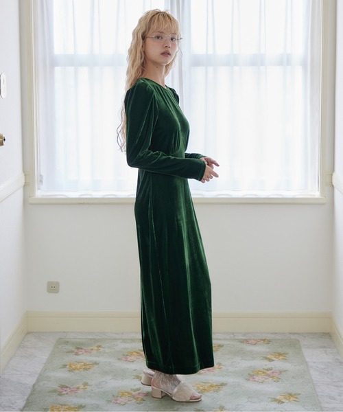 etre loin(エトルワン)の「Ribbon embroidered velour dress & tippet(ドレス・レディース・ブラック/グリーン/ピンク・M)」の21枚目の写真
