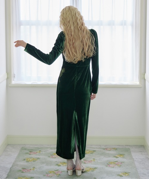 etre loin(エトルワン)の「Ribbon embroidered velour dress & tippet(ドレス・レディース・ブラック/グリーン/ピンク・M)」の22枚目の写真