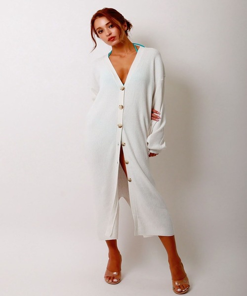 PINKY SHAKE(ピンキーシェイク)の「feel long cardigan(カーディガン/ボレロ・レディース・ホワイト/グリーン/ベージュ・FREE)」の2枚目の写真