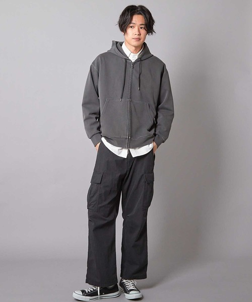 UNION STATION（ユニオンステーション）の「フェードポンチジップ ショート丈 ジップパーカー（パーカー・メンズ・ブラック/グレー・M/L）」の3枚目の写真