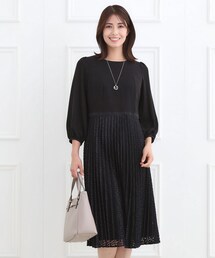 【SS-4Lサイズ】シフォン×幾何柄レースプリーツワンピース