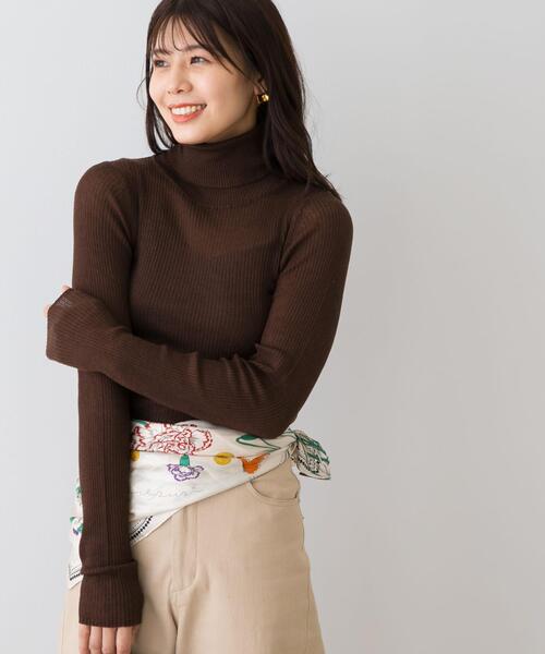 URBAN RESEARCH ROSSO WOMEN(アーバンリサーチ ロッソ)の「F by ROSSO ウォッシャブルシアーリブタートルニット(ニット/セーター・レディース・ライトグレー/ブラック/レッド/ブラウン・FREE)」の1枚目の写真