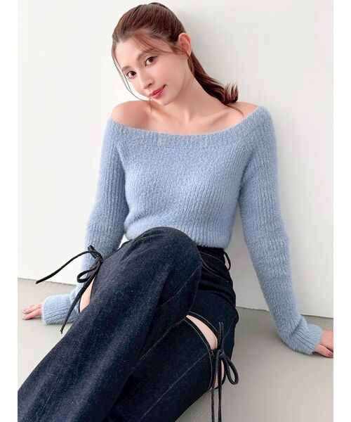 RESEXXY(リゼクシー)の「ミニシャギーワンショルニットトップス(ニット/セーター・レディース・ブルー/ブラック/ホワイト・FREE)」の20枚目の写真