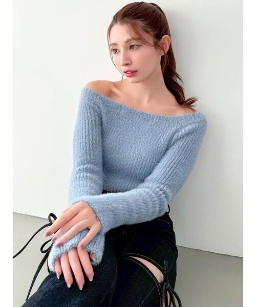 RESEXXY(リゼクシー)の「ミニシャギーワンショルニットトップス(ニット/セーター・レディース・ブルー/ブラック/ホワイト・FREE)」の19枚目の写真