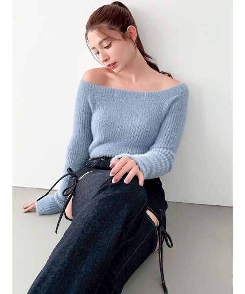 RESEXXY(リゼクシー)の「ミニシャギーワンショルニットトップス(ニット/セーター・レディース・ブルー/ブラック/ホワイト・FREE)」の18枚目の写真