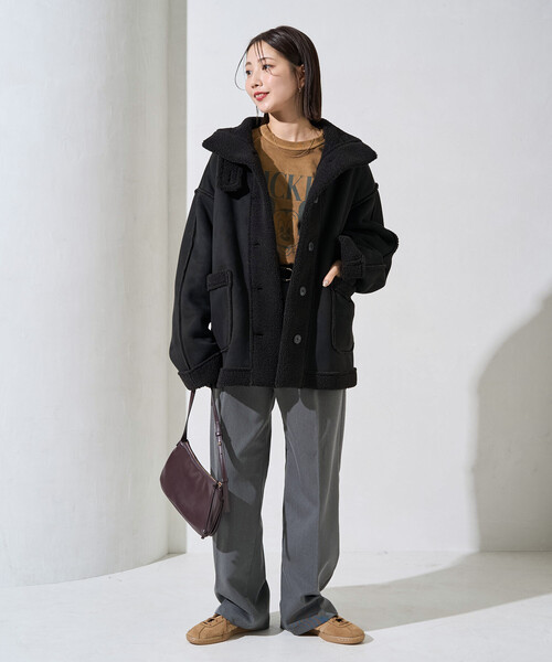 セール】限定展開 ムートン スタンド カラーコート（ムートンコート