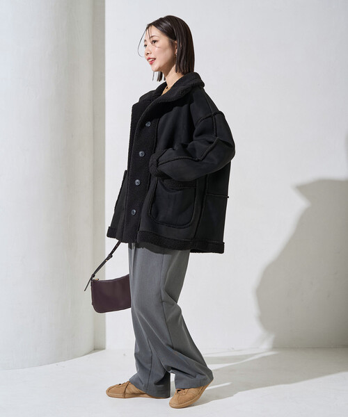 セール】限定展開 ムートン スタンド カラーコート（ムートンコート