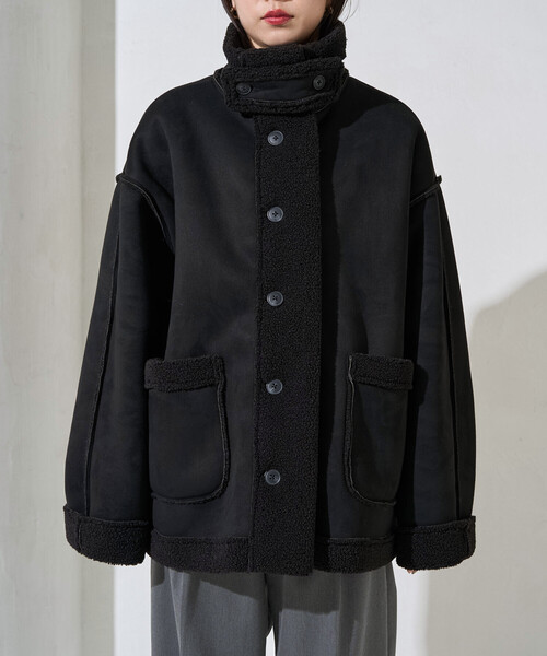 FREAK'S STORE（フリークスストア）の「限定展開　ムートン スタンド カラーコート（ムートンコート・レディース・ブラック/グレー/ベージュ・ﾌﾘ-）」の21枚目の写真