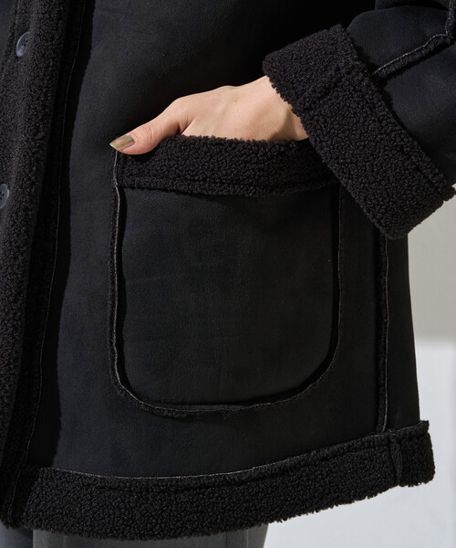 FREAK'S STORE（フリークスストア）の「限定展開　ムートン スタンド カラーコート（ムートンコート・レディース・ブラック/グレー/ベージュ・ﾌﾘ-）」の8枚目の写真