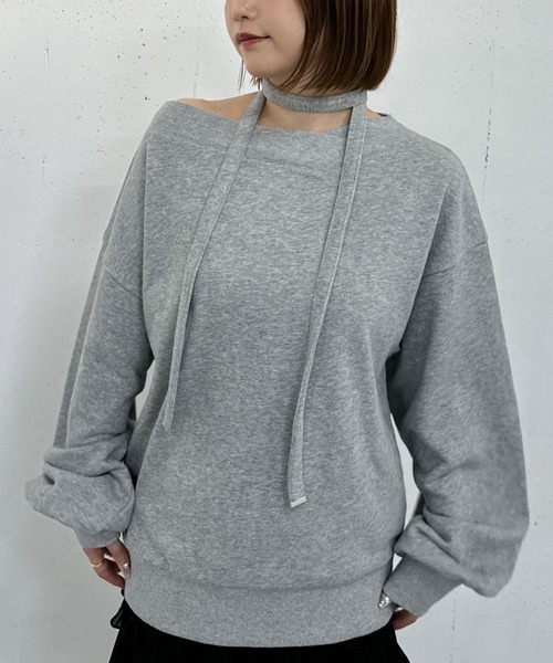 archives(アルシーヴ)の「チョーカー付クロスオフショルスウェット(スウェット・レディース・グレー/アイボリー/ブラック・MEDIUM)」の12枚目の写真