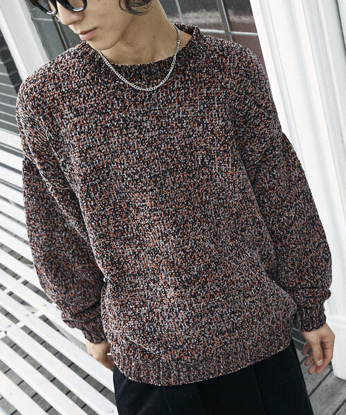 PUBLUX(パブリュクス)の「PUBLUX/パブリュクス モールヤーンクルーネックニット(限定展開)(ニット/セーター・メンズ・オレンジ/ブラック・SMALL/MEDIUM/LARGE)」の3枚目の写真