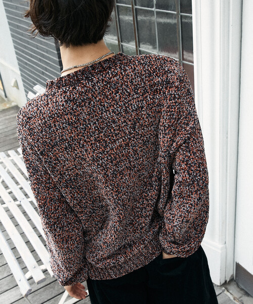 PUBLUX(パブリュクス)の「PUBLUX/パブリュクス モールヤーンクルーネックニット(限定展開)(ニット/セーター・メンズ・オレンジ/ブラック・SMALL/MEDIUM/LARGE)」の5枚目の写真