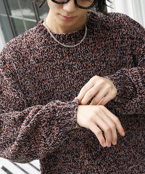 PUBLUX(パブリュクス)の「PUBLUX/パブリュクス モールヤーンクルーネックニット(限定展開)(ニット/セーター・メンズ・オレンジ/ブラック・SMALL/MEDIUM/LARGE)」の6枚目の写真