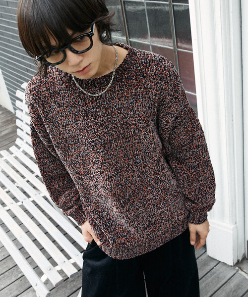 PUBLUX(パブリュクス)の「PUBLUX/パブリュクス モールヤーンクルーネックニット(限定展開)(ニット/セーター・メンズ・オレンジ/ブラック・SMALL/MEDIUM/LARGE)」の9枚目の写真