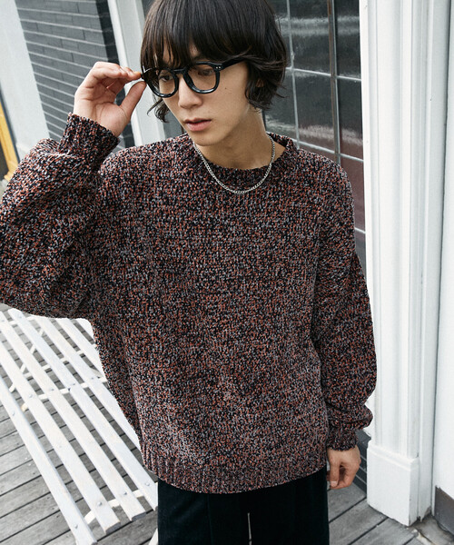 PUBLUX(パブリュクス)の「PUBLUX/パブリュクス モールヤーンクルーネックニット(限定展開)(ニット/セーター・メンズ・オレンジ/ブラック・SMALL/MEDIUM/LARGE)」の10枚目の写真