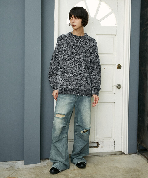 PUBLUX(パブリュクス)の「PUBLUX/パブリュクス モールヤーンクルーネックニット(限定展開)(ニット/セーター・メンズ・オレンジ/ブラック・SMALL/MEDIUM/LARGE)」の19枚目の写真