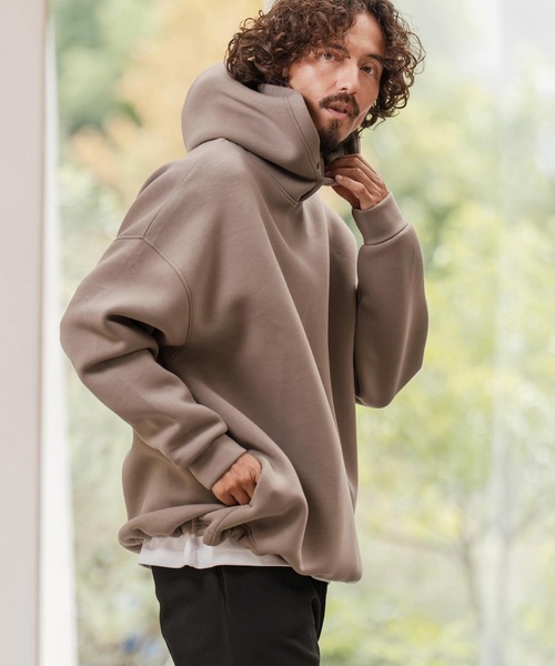 CAMBIO（カンビオ）の「mpa3979-ボンディングハイネックボタンプルパーカー（パーカー・メンズ・ホワイト/グレイッシュベージュ/ブラック・M/L/XL）」の11枚目の写真