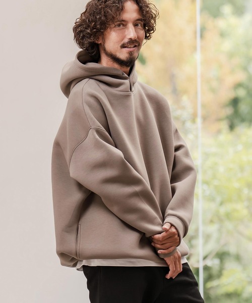 mpa3979-ボンディングハイネックボタンプルパーカー（パーカー