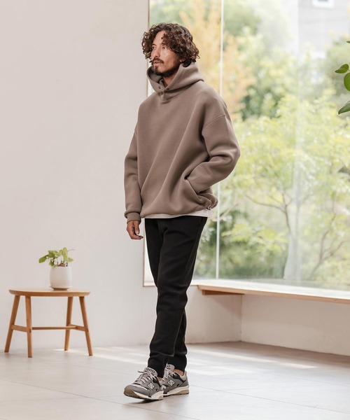 CAMBIO（カンビオ）の「mpa3979-ボンディングハイネックボタンプルパーカー（パーカー・メンズ・ホワイト/グレイッシュベージュ/ブラック・M/L/XL）」の14枚目の写真