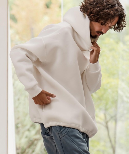 CAMBIO（カンビオ）の「mpa3979-ボンディングハイネックボタンプルパーカー（パーカー・メンズ・ホワイト/グレイッシュベージュ/ブラック・M/L/XL）」の16枚目の写真