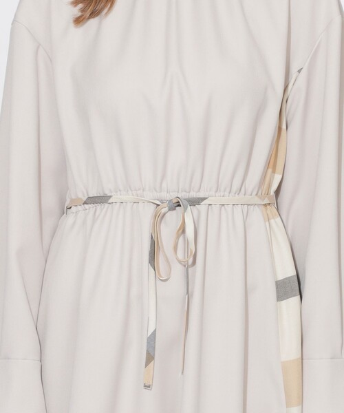 セール】サイドチェック切替ラウンドネックワンピース（ワンピース