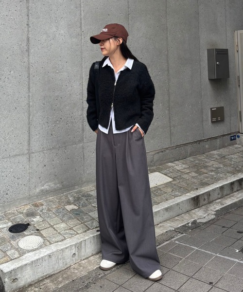 COLONY 2139（コロニートゥーワンスリーナイン）の「ウール混ブークレWジップカーディガン（カーディガン/ボレロ・レディース・ブラック/アイボリー/ブラウン/グレー・FREE）」の10枚目の写真