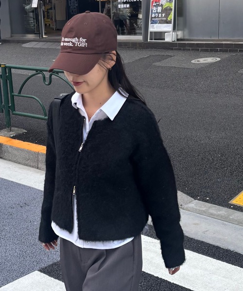 COLONY 2139（コロニートゥーワンスリーナイン）の「ウール混ブークレWジップカーディガン（カーディガン/ボレロ・レディース・ブラック/アイボリー/ブラウン/グレー・FREE）」の7枚目の写真