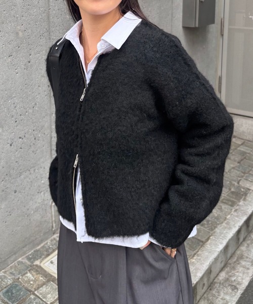 COLONY 2139（コロニートゥーワンスリーナイン）の「ウール混ブークレWジップカーディガン（カーディガン/ボレロ・レディース・ブラック/アイボリー/ブラウン/グレー・FREE）」の8枚目の写真