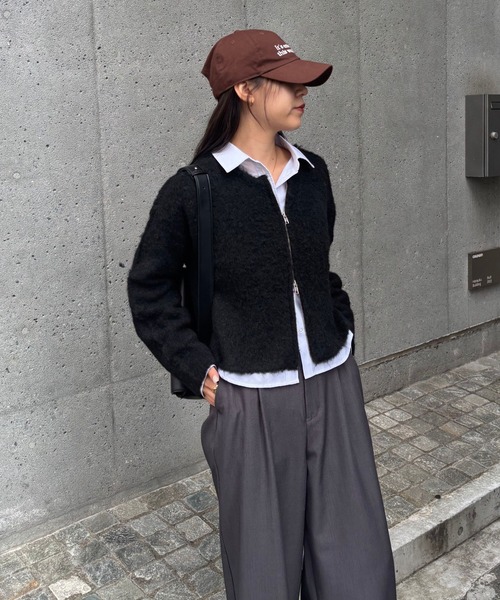 COLONY 2139（コロニートゥーワンスリーナイン）の「ウール混ブークレWジップカーディガン（カーディガン/ボレロ・レディース・ブラック/アイボリー/ブラウン/グレー・FREE）」の9枚目の写真