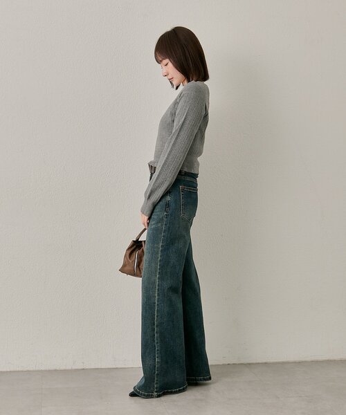 mline（エムライン）の「[mline]［3サイズ展開！］ワイドデニム（デニムパンツ・レディース・ブルー・LARGE/SMALL/MEDIUM）」の2枚目の写真